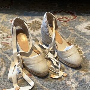 Espadrille Wedge Sandals in Cream